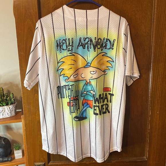 HEY ARNOLD! FULL BUTTON UP JERSEY LIKE MATERIAL. - Picture 3 of 4